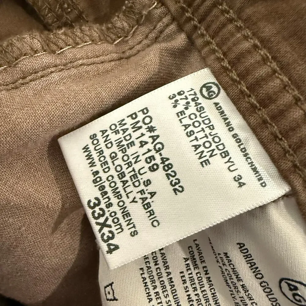 AG Adriano Goldshmied Men's The Everett Slim‎ Straight Pant Chino Brown 33 x 34